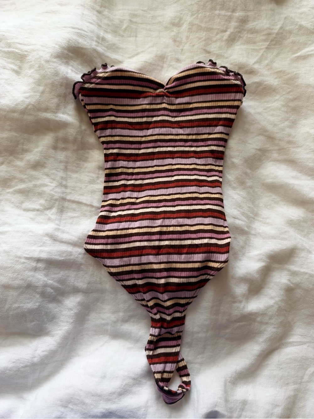 Urban Outfitters Striped Ribbed Sweetheart Bodysuit in  multi color